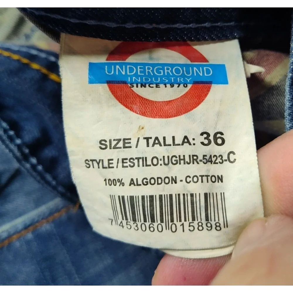 UNDERGROUND INDUSTRY Men 36X34 Distressed Denim Designer‎ Blue Jeans
